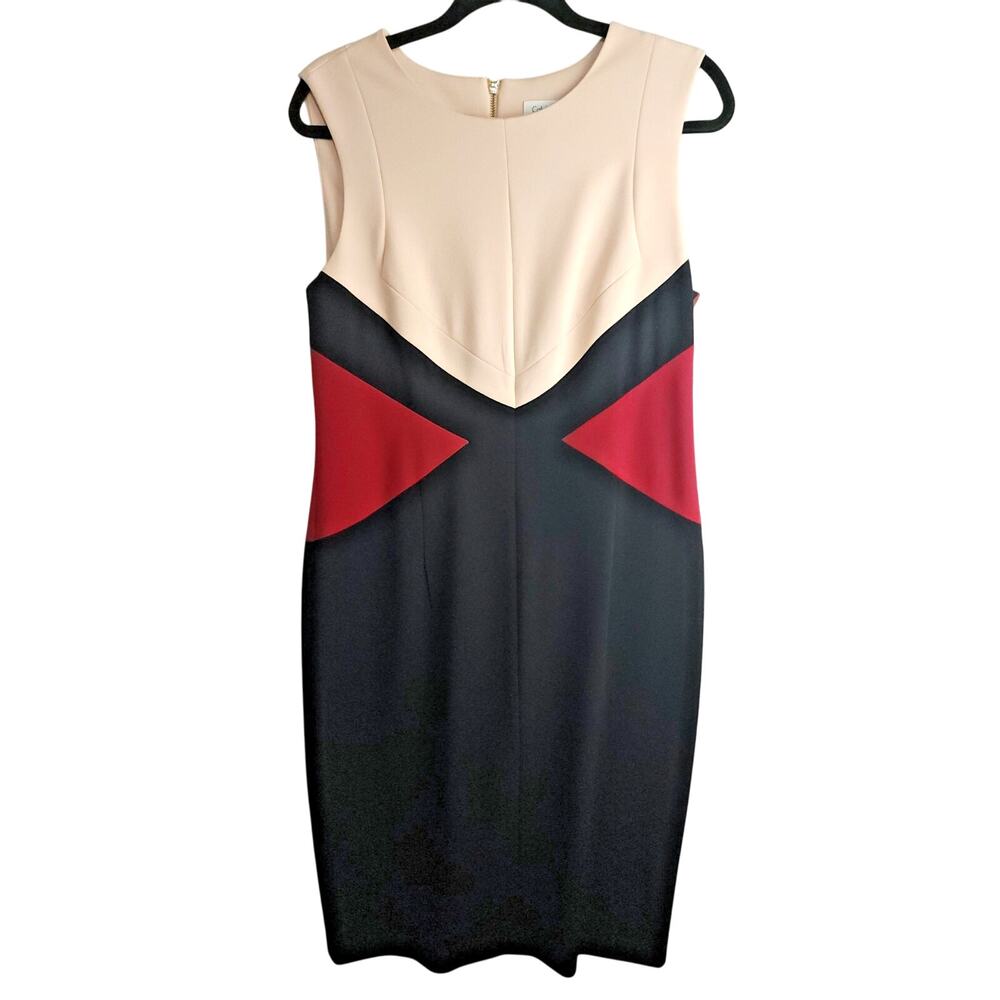Calvin Klein Sheath Dress Color Block Sleeveless Pink Black Wine Size Missing